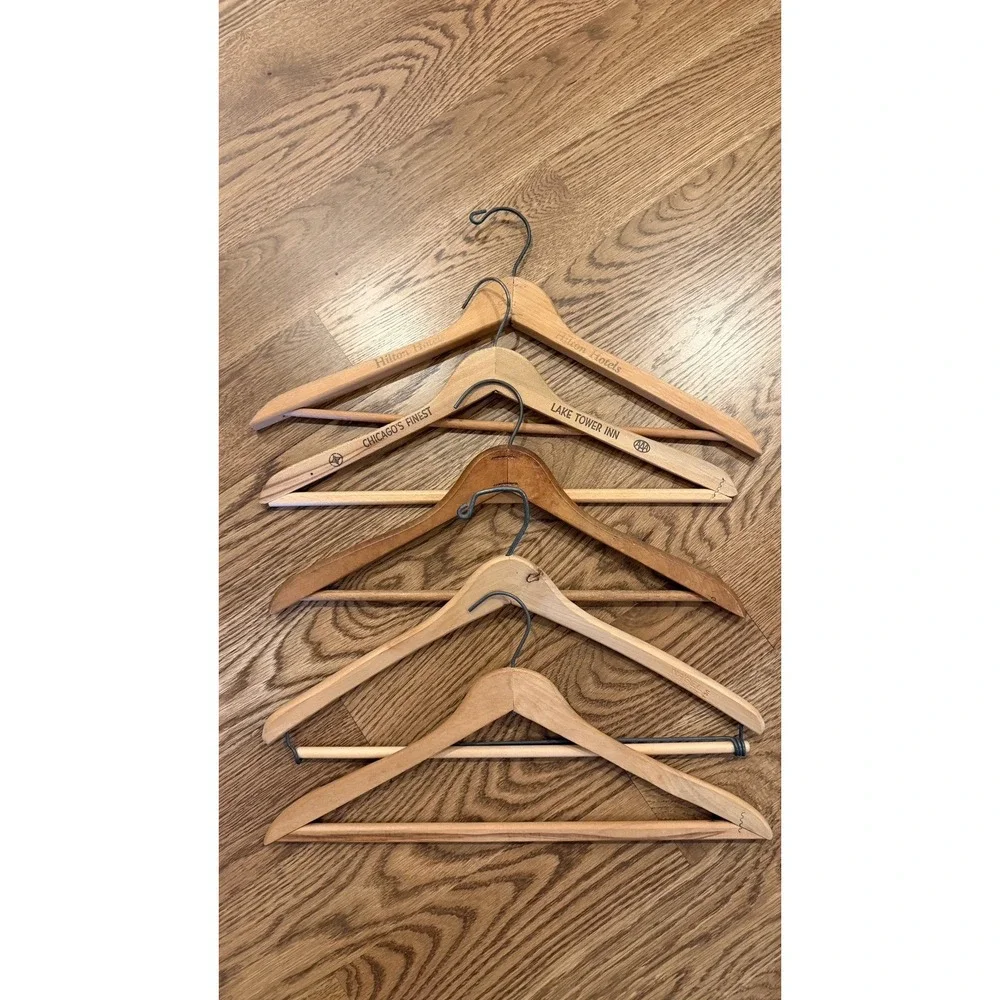 VTG Lot 5 Wooden Hangers Pant Bar Hilton Hotels Lake Tower Inn Chicago Brown